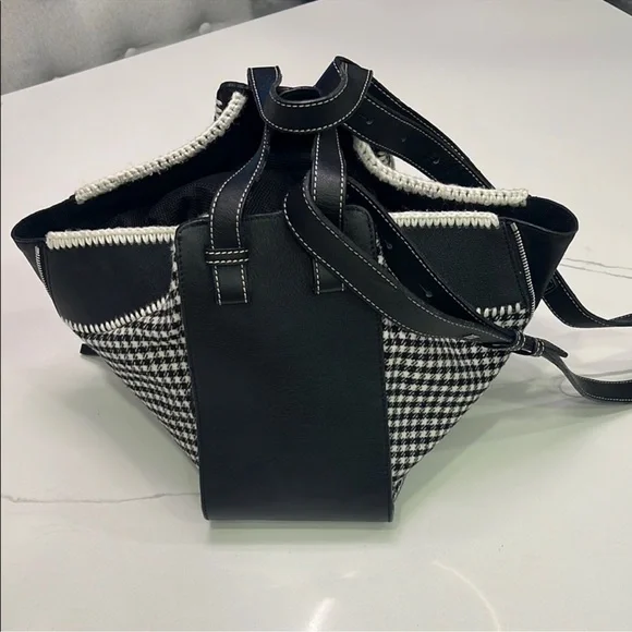 Loewe Hammock Tweed Black/White Small Tote Bag with Classic Checkered Pattern - Picture 2 of 16